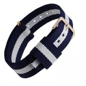 Bracelet Nylon pour Daniel Wellington Boucle Dorée Bleu Blanc Bleu