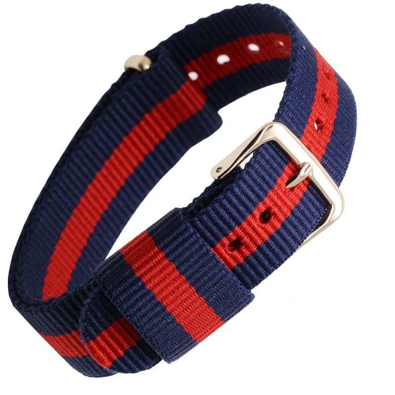 Bracelet Nylon pour Daniel Wellington Boucle Dorée Bleu Rouge Bleu 18mm 20mm