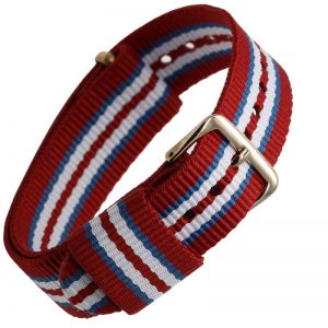 Bracelet remplacement Daniel Wellington Nylon Boucle Dorée Tricolor Rouge Bleu Blanc