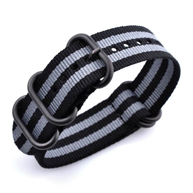 Nato Zulu PVD Noir 5 Bond anneaux Nylon