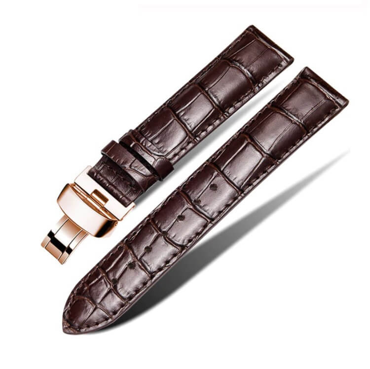 Bracelet Cuir Pour Daniel Wellington Marron Boucle Or Rose Papillon déployante 18mm 20mm