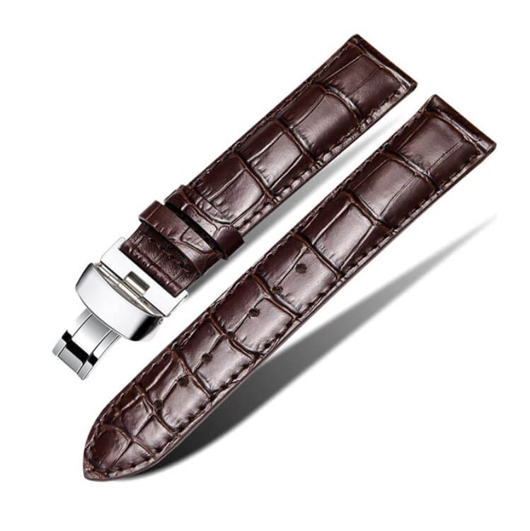 Bracelet Cuir Pour Daniel Wellington Marron Boucle Papillon déployante